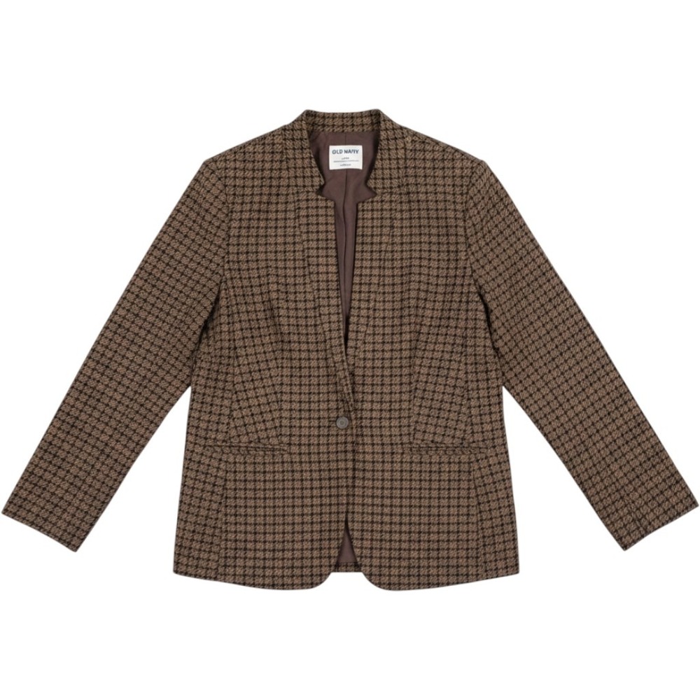 Old Navy Womens Large Tall Houndstooth Blazer Brown Black Lined Office Career
